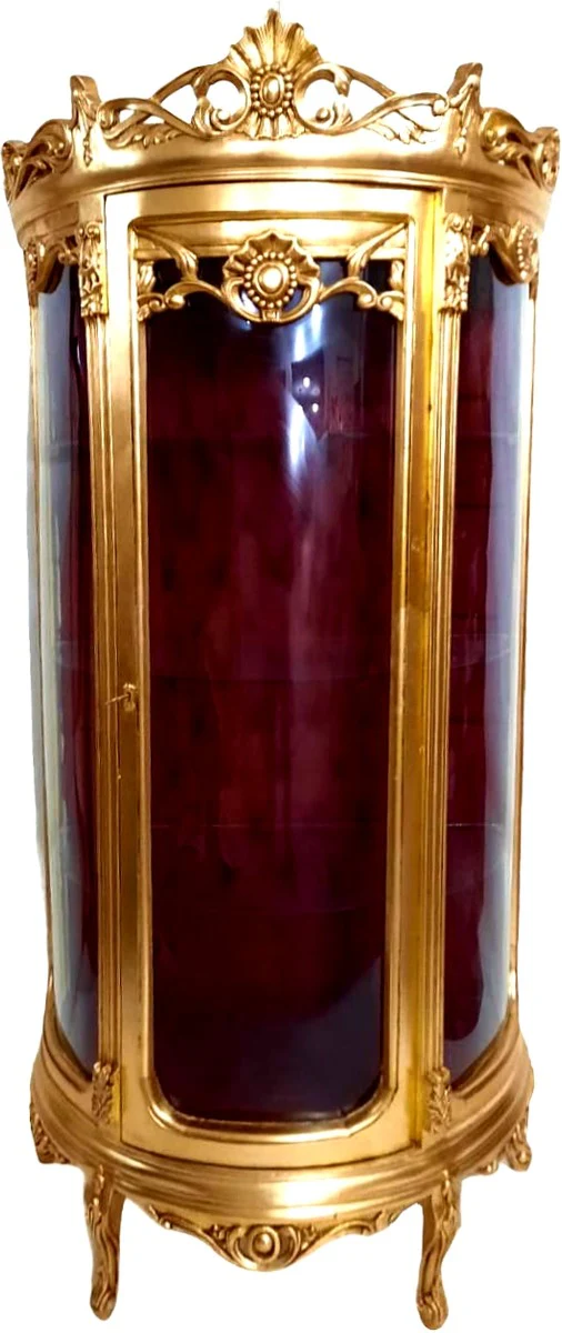 Barock Vitrine Gold / Bordeaux - Vitrinenschrank - Wohnzimmerschrank Glasvitrine - Antik Look Glas Schrank