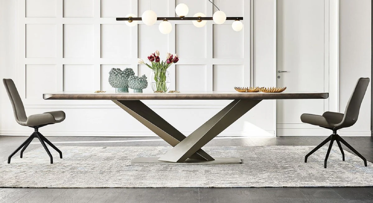 Luxus Esstisch Mehrfarbig / Titanfarben 300 x 128 x H. 73 cm - Esszimmertisch mit hochwertiger Keramik Tischplatte - Moderne Esszimmer Möbel - Luxus Qualität - Made in Italy