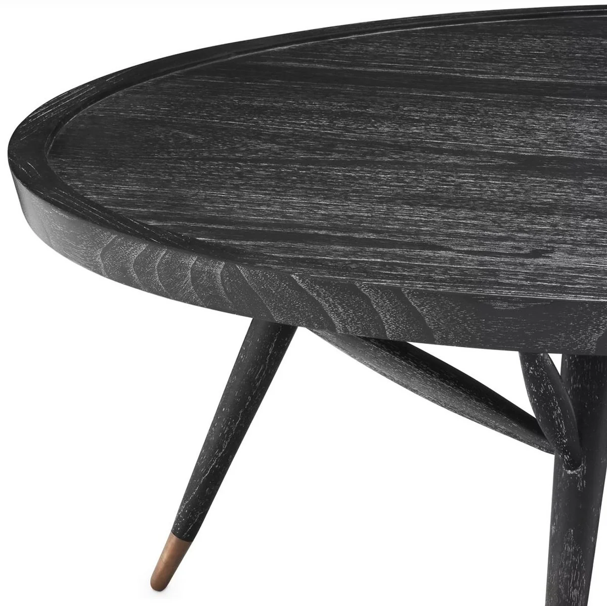 Luxus Couchtisch Schwarzgrau / Antik Messing Ø 100 x H. 38,5 cm - Runder Massivholz Wohnzimmertisch - Luxus Wohnzimmer Möbel