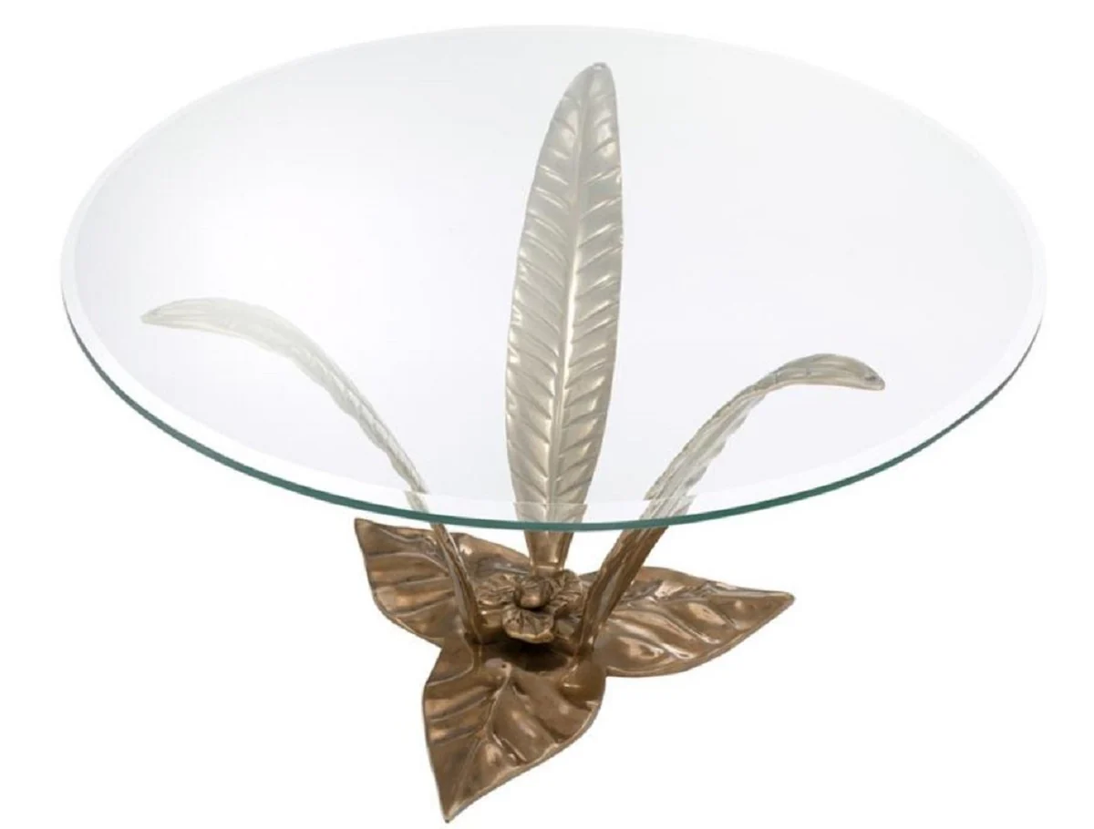 Luxus Couchtisch Vintage Messingfarben Ø 85 x H. 45 cm - Designer Wohnzimmertisch mit Glasplatte