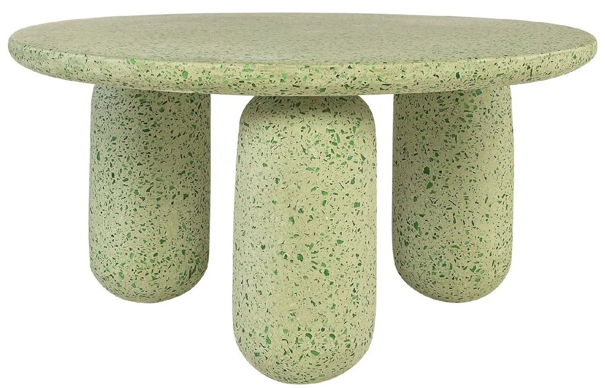 Luxus Couchtisch Grün Ø 80 x H. 40 cm - Runder Terrazzo Naturstein Wohnzimmertisch - Wohnzimmer Möbel - Naturstein Möbel - Luxus Möbel - Luxus Einrichtung