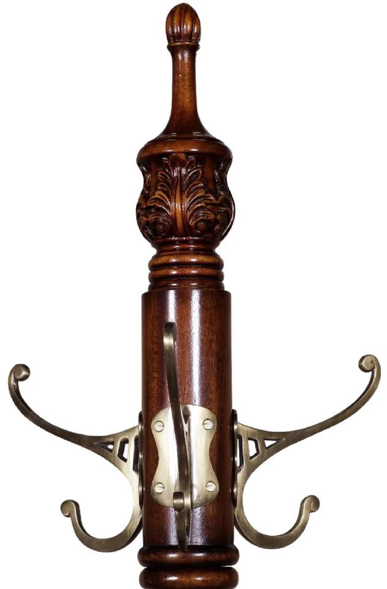 Luxus Barock Garderobenständer Dunkelbraun 55 x 55 x H. 157,5 cm - Edler Massivholz Kleiderständer - Barock Hotel Garderoben Möbel