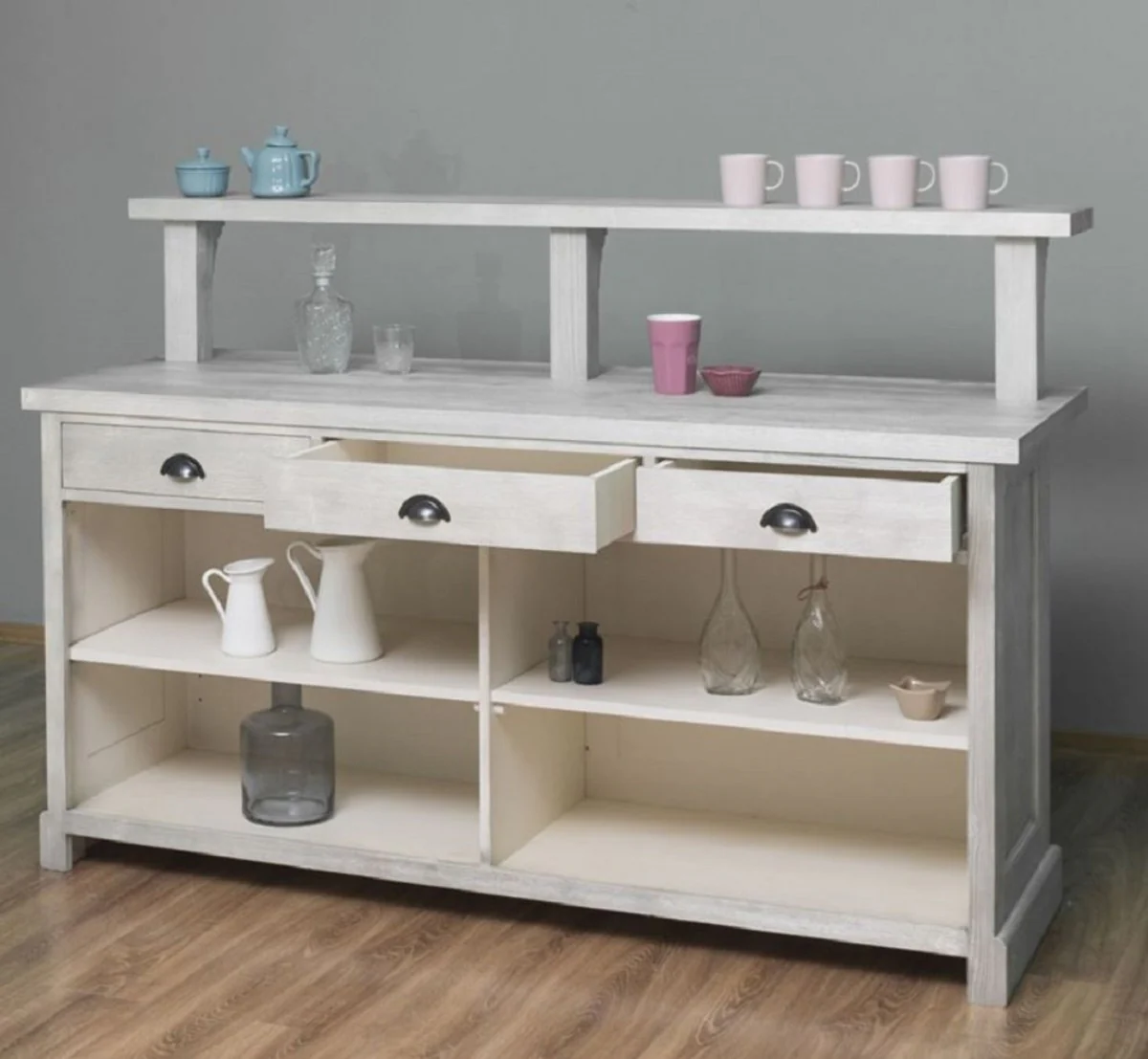 Landhausstil Bar Theke Grau 180 x 68 x H. 120 cm - Massivholz Thekentisch - Massivholz Barmöbel - Barmöbel im Landhausstil - Landhausstil Einrichtung