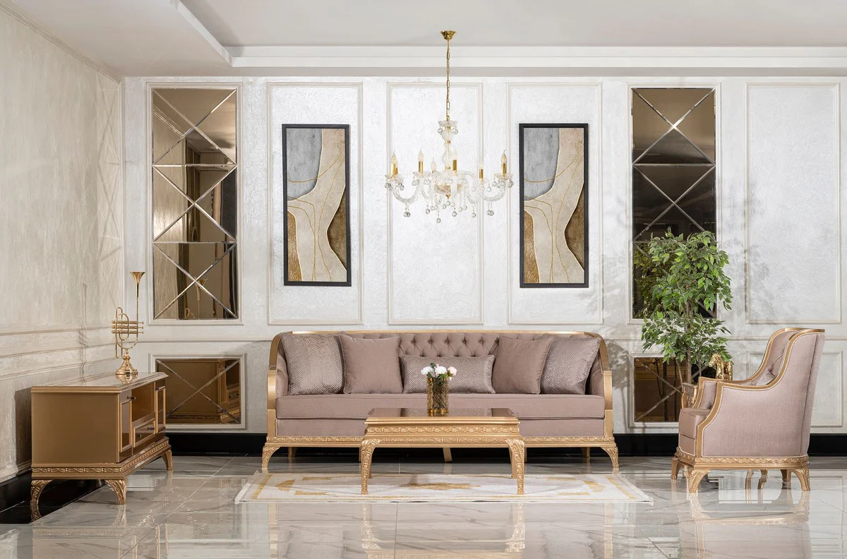 Luxus Barock Couchtisch Gold - Quadratischer Barockstil Wohnzimmertisch - Barockstil Wohnzimmer Möbel - Handgefertigte Barock Möbel - Luxus Möbel im Barockstil - Edel & Prunkvoll