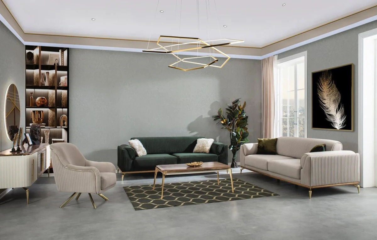 Luxus Art Deco Couchtisch Braun / Gold 117 x 62 x H. 45 cm - Eleganter Wohnzimmertisch - Art Deco Wohnzimmer Möbel