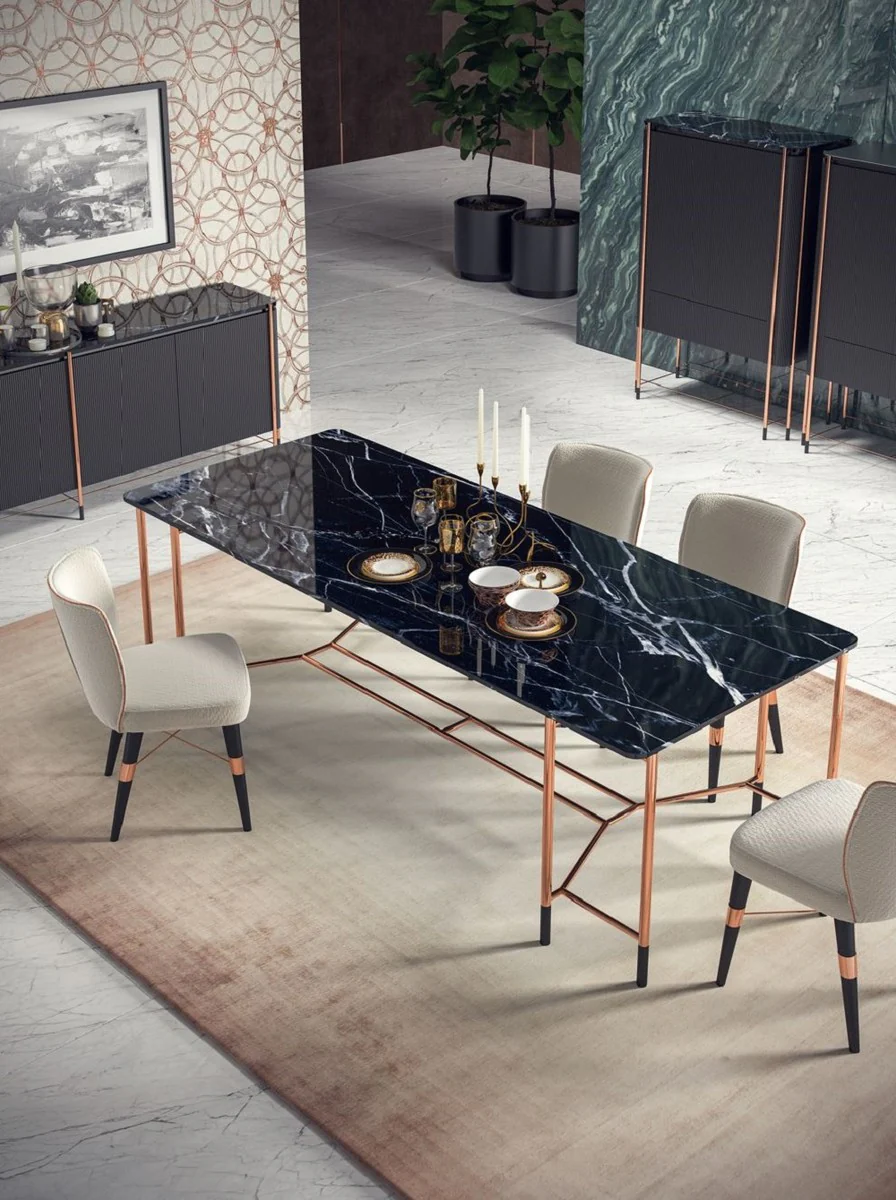 Luxus Esstisch Schwarz / Kupfer 240 x 100 x H. 75 cm - Rechteckiger Esszimmertisch mit Marmorplatte - Esszimmer Möbel - Luxus Möbel - Luxus Esszimmer Einrichtung
