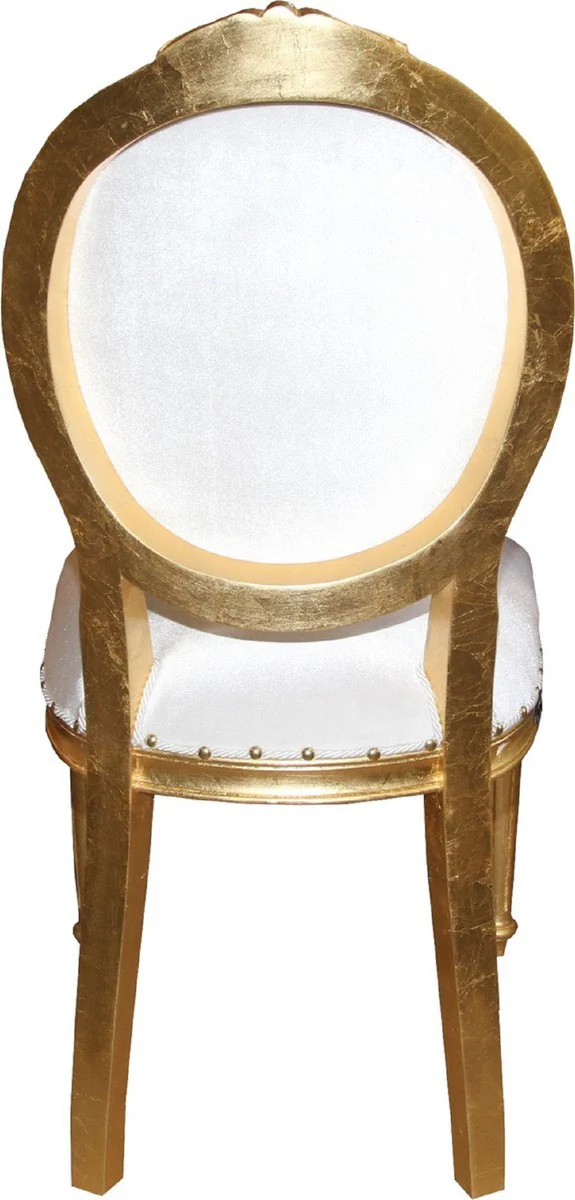 Luxus Barock Esszimmer Set Medaillon Weiß / Gold 50 x 52 x H. 99 cm - 6 handgefertigte Esszimmerstühle - Barock Esszimmermöbel