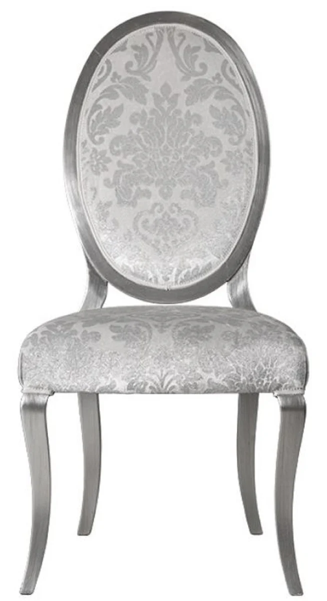 Luxus Jugendstil Esszimmerstuhl 6er Set Silber / Grau / Silber 51 x 48 x H. 106 cm - Elegante Küchenstühle mit Muster - Barock & Jugendstil Esszimmer Möbel - Luxus Qualität