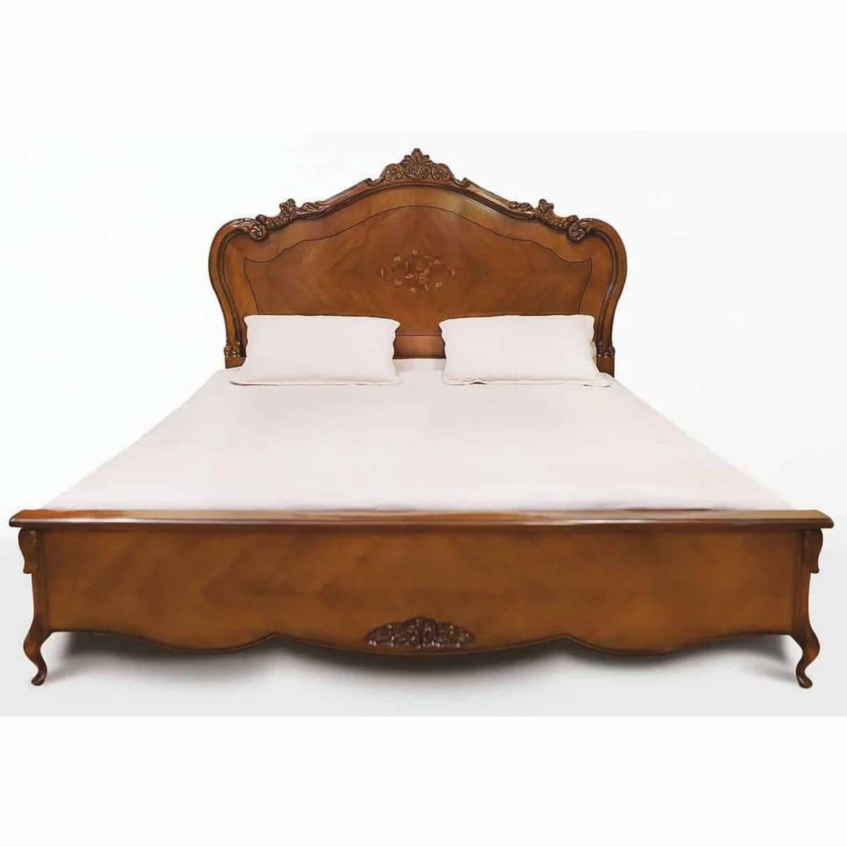 Luxus Barock Doppelbett Braun - Handgefertigte Barockstil Schlafzimmer Möbel