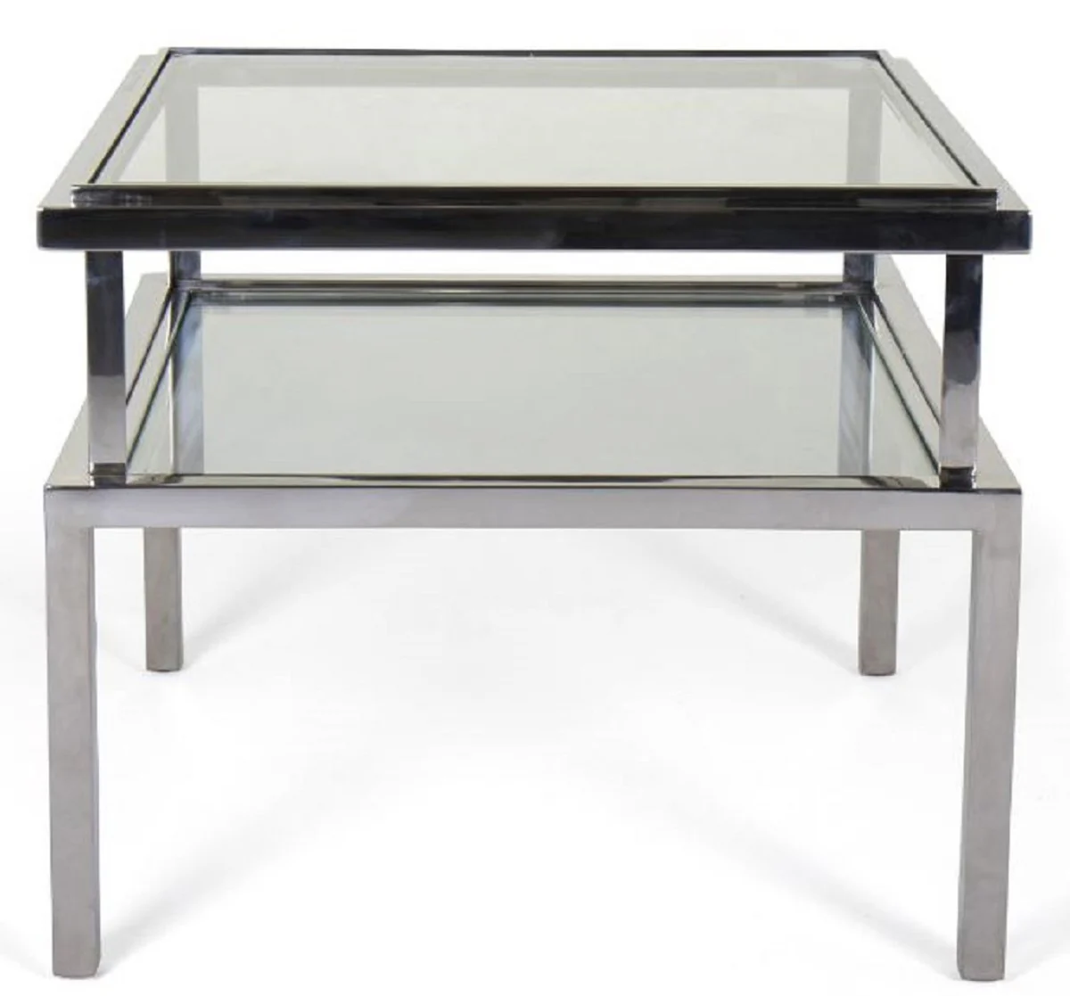 Luxus Beistelltisch Silber 65 x 65 x H. 55 cm - Moderner Tisch mit gehärteten Glasplatten und Edelstahl Gestell - Wohnzimmer Möbel