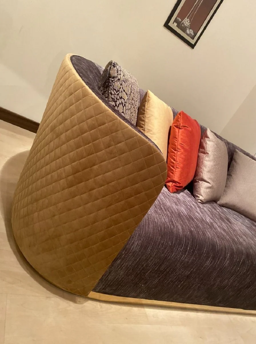 Luxus Sofa Lila / Beige / Dunkelbraun / Gold - Wohnzimmer Sofa - Hotel Sofa - Luxus Möbel
