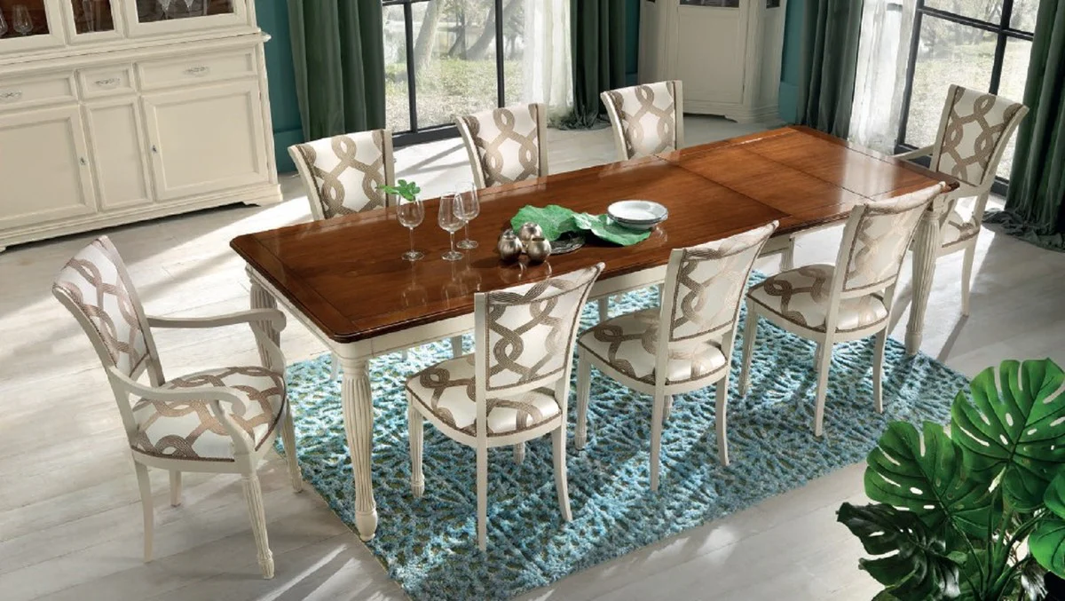 Luxus Barock Esstisch ausziehbar Braun / Cremeweiß - Made in Italy