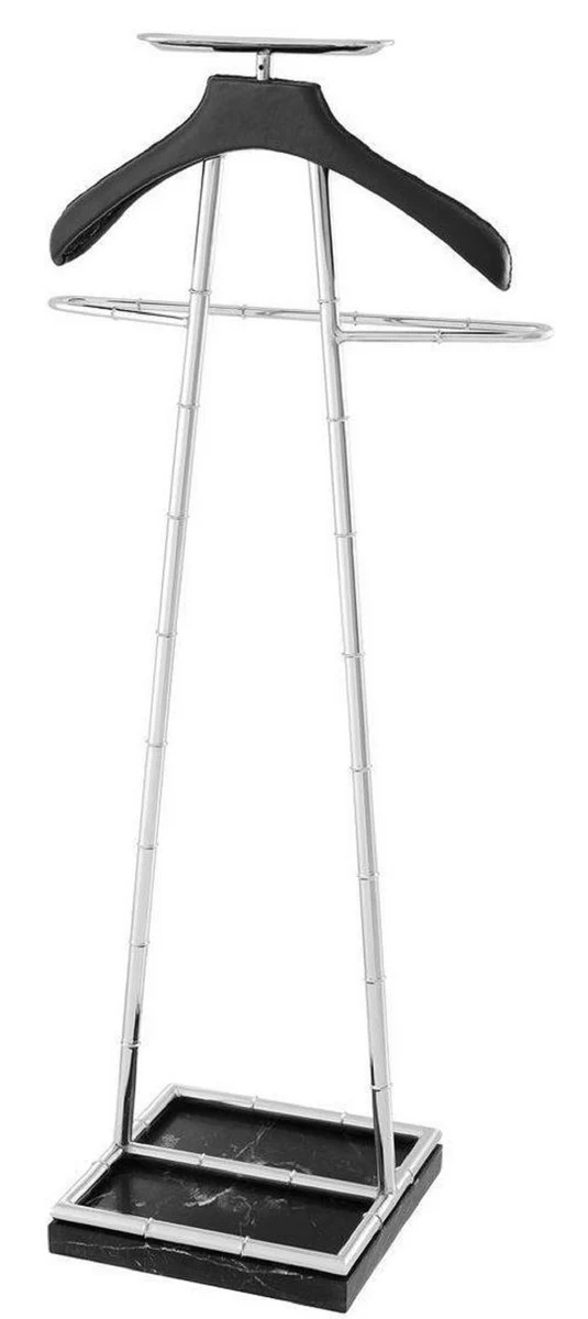 Luxus Dressboy Silber / Schwarz 50,5 x 31 x H. 117 cm - Kleiderständer Garderobenständer Anzugständer Stummer Diener Herrendiener - Luxus Accessoires