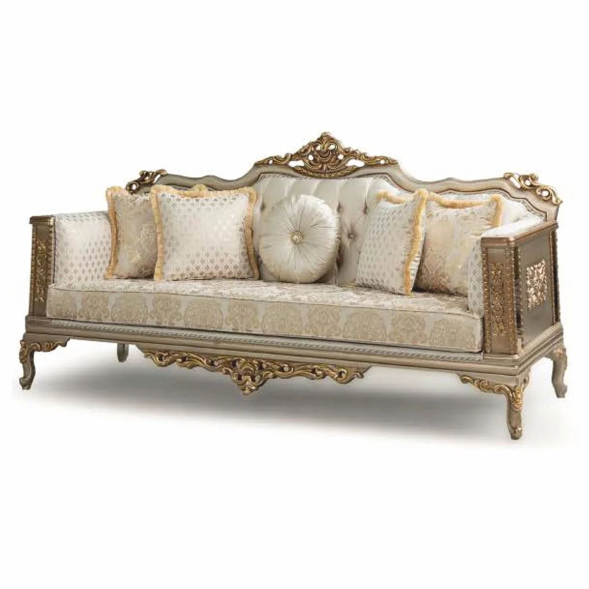 Luxus Barock Wohnzimmer Set Creme / Grau / Gold - Barock Möbel