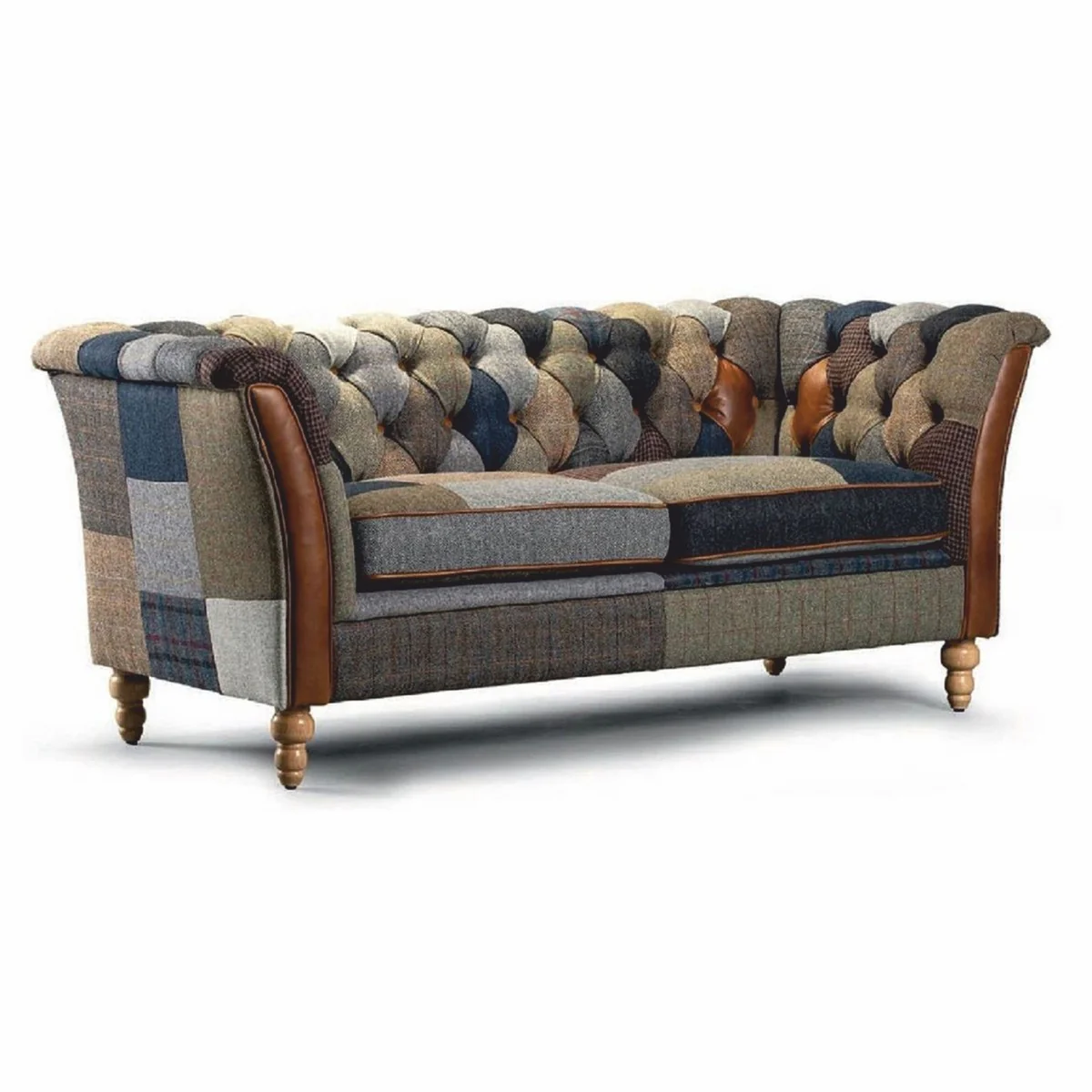 Luxus Chesterfield 2er Sofa Bunt / Braun 186 cm
