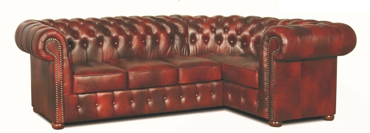 Chesterfield Echtleder Ecksofa Weinrot 260 x 160 x H. 78 cm - Luxus Wohnzimmermöbel