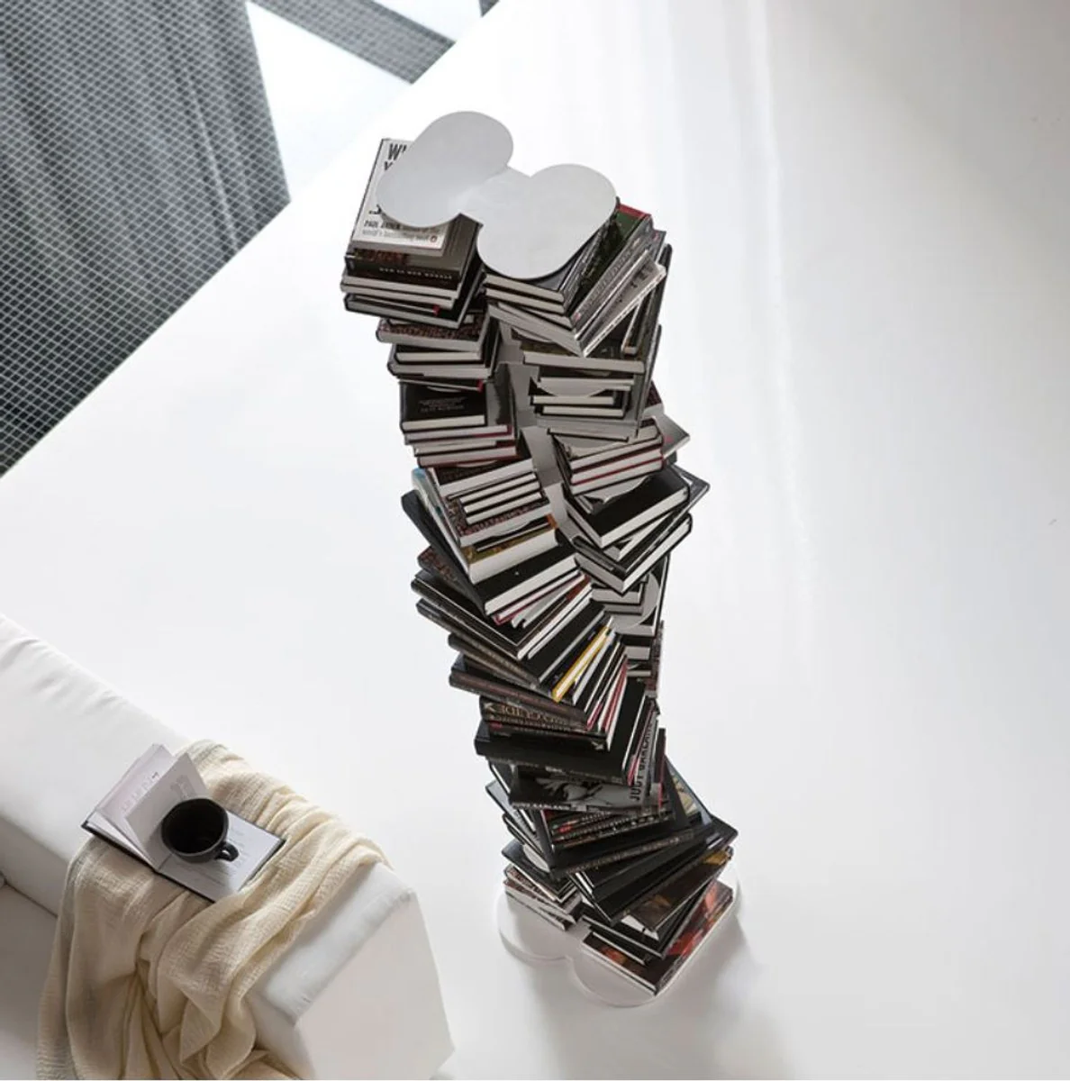 Luxus Bücherregal Weiß 36 x 36 x H. 181 cm - Freistehendes Edelstahl Bücherregal - Wohnzimmer Möbel - Luxus Kollektion