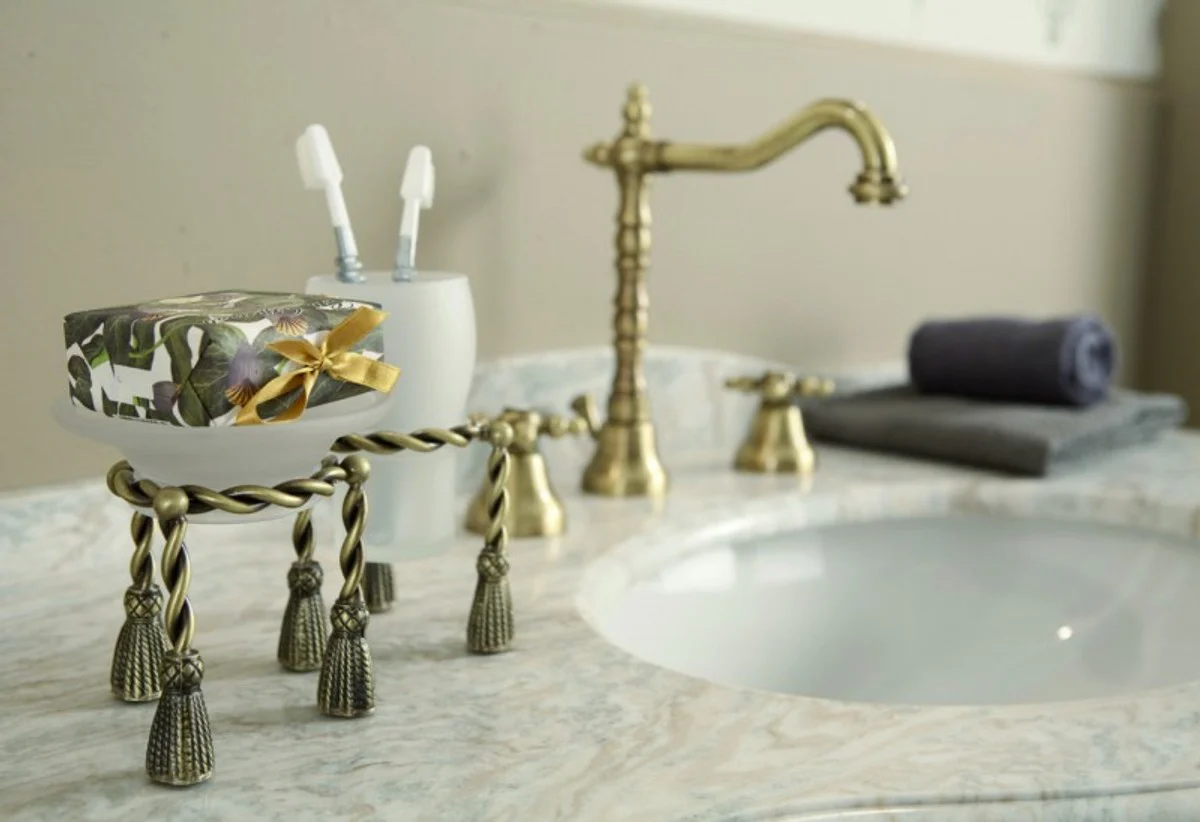 Luxus Bad Zubehör - Jugendstil Retro Waschbecken Armatur Waschtisch Dreilochbatterie Altgold / Bronze Serie Milano - Made in Italy