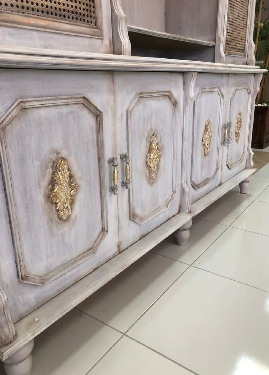 Luxus Barock Esszimmer Schrank Antik Grau / Antik Gold