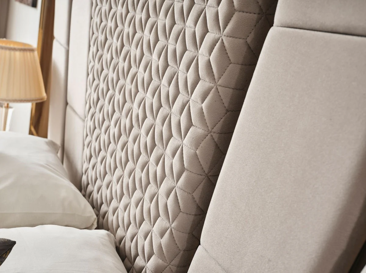 Luxus Art Deco Schlafzimmer Set Grau / Gold - 1 Doppelbett mit Kopfteil & 2 Nachtkommoden - Art Deco Schlafzimmer Möbel - Luxus Schlafzimmer Möbel - Luxus Einrichtung