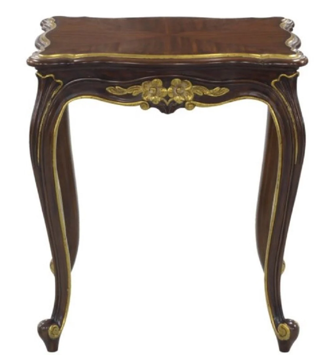 Luxus Barock Beistelltisch Dunkelbraun / Gold 58 x 48 x H. 66 cm - Luxus Qualität