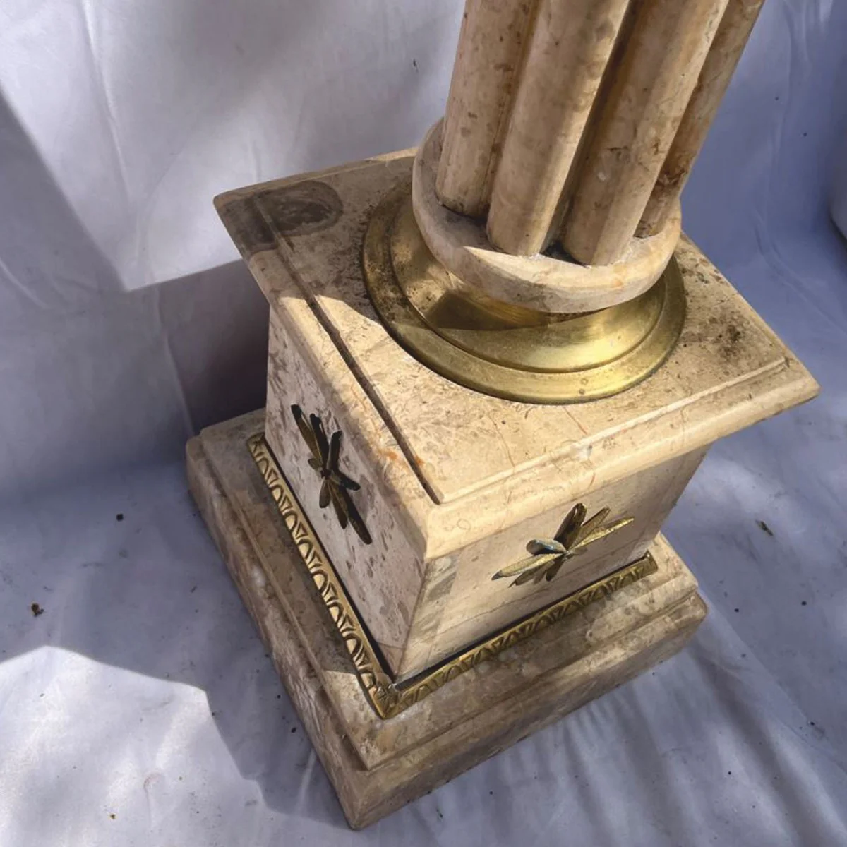 Barock Marmor Säule Beige / Messing H. 100 cm - Barock Deko Accessoires