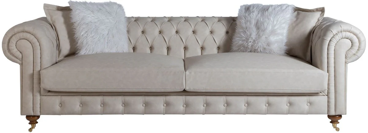 Luxus Chesterfield Sofa Grau / Braun 240 x 100 x H. 78 cm - Edles Wohnzimmer Sofa - Chesterfield Möbel