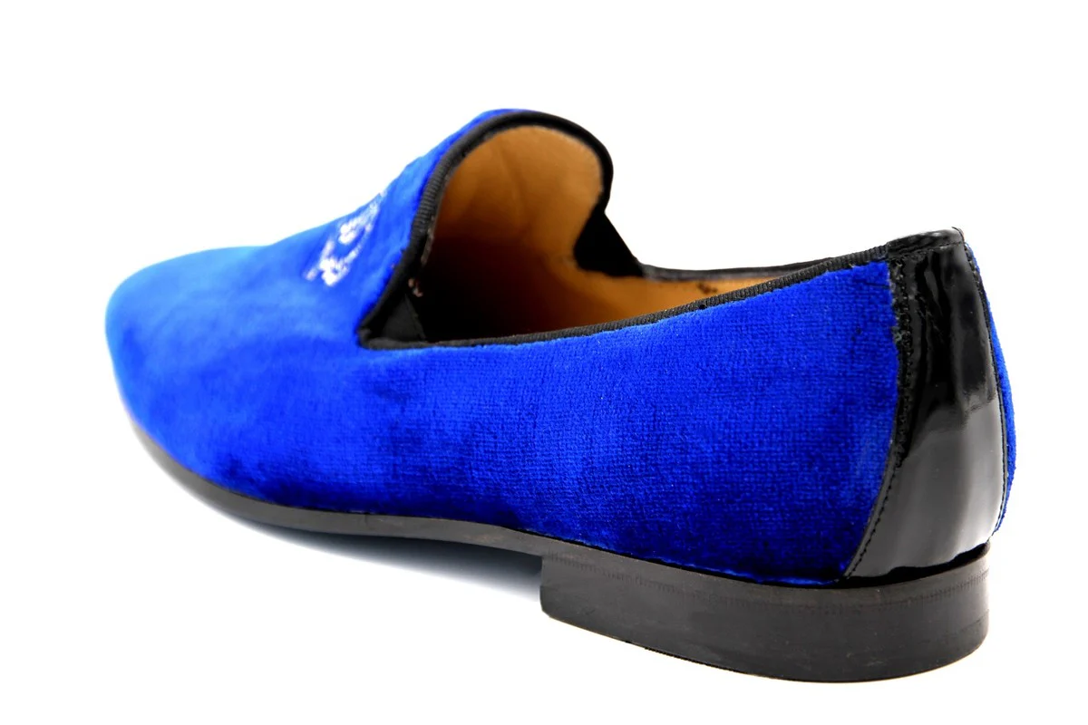 Pompöös by Luxus Samt Slipper Krone Royalblau / Gold - Verschiedene Schuhgrößen - designed by Harald Glööckler