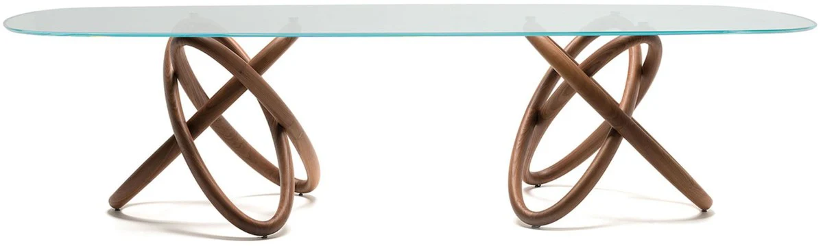 Designer Esstisch Braun 300 x 120 x H. 75 cm - Moderner ovaler Esszimmertisch mit Glasplatte - Esszimmer Möbel - Luxus Qualität - Made in Italy