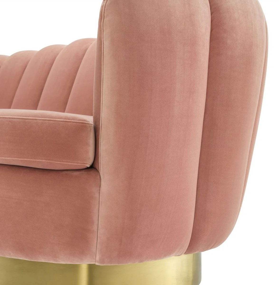 Luxus Samt Sofa Hautfarben / Messing 225 x 90 x H. 80 cm - Wohnzimmer Sofa - Luxus Qualität