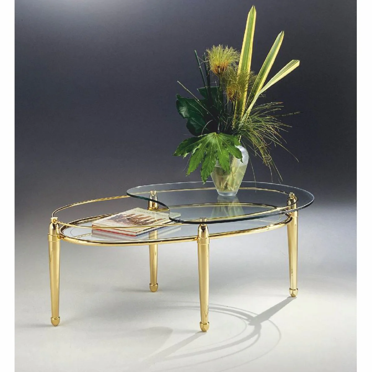 Luxus Messing Couchtisch mit Glasplatten 115 cm - Made in Italy