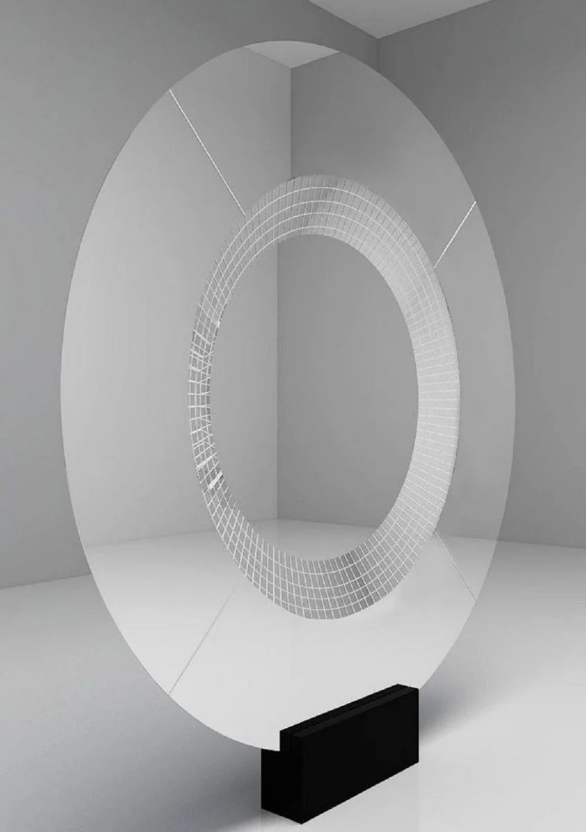 Luxus Standspiegel Schwarz 250 x 19 x H. 268 cm - Riesiger Runder Spiegel - Hotel Spiegel - Luxus Kollektion