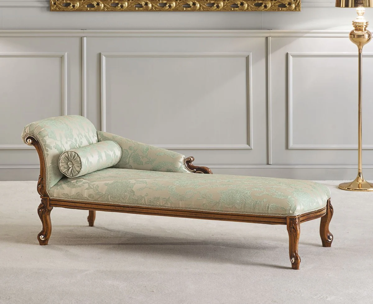 Luxus Barock Chaiselongue Gold / Grün / Braun - Prunkvolle Massivholz Recamiere - Luxus Wohnzimmer Möbel im Barockstil - Luxus Qualität - Made in Italy