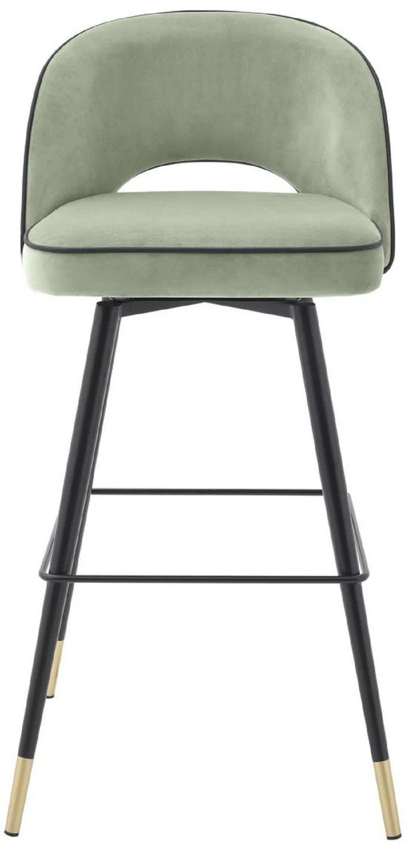 Luxus Barstuhl Set Pistaziengrün / Schwarz / Messingfarben 51 x 52 x H. 103 cm - Barstühle mit drehbarer Sitzfläche und edlem Samtsoff - Luxus Bar Möbel