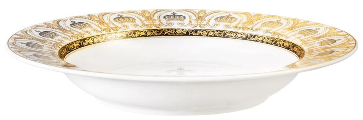 Harald Glööckler Pompöös Porzellan Suppenteller Set mit Krone Weiß / Gold Ø 22,3 x H. 3,7 cm - designed by Harald Glööckler