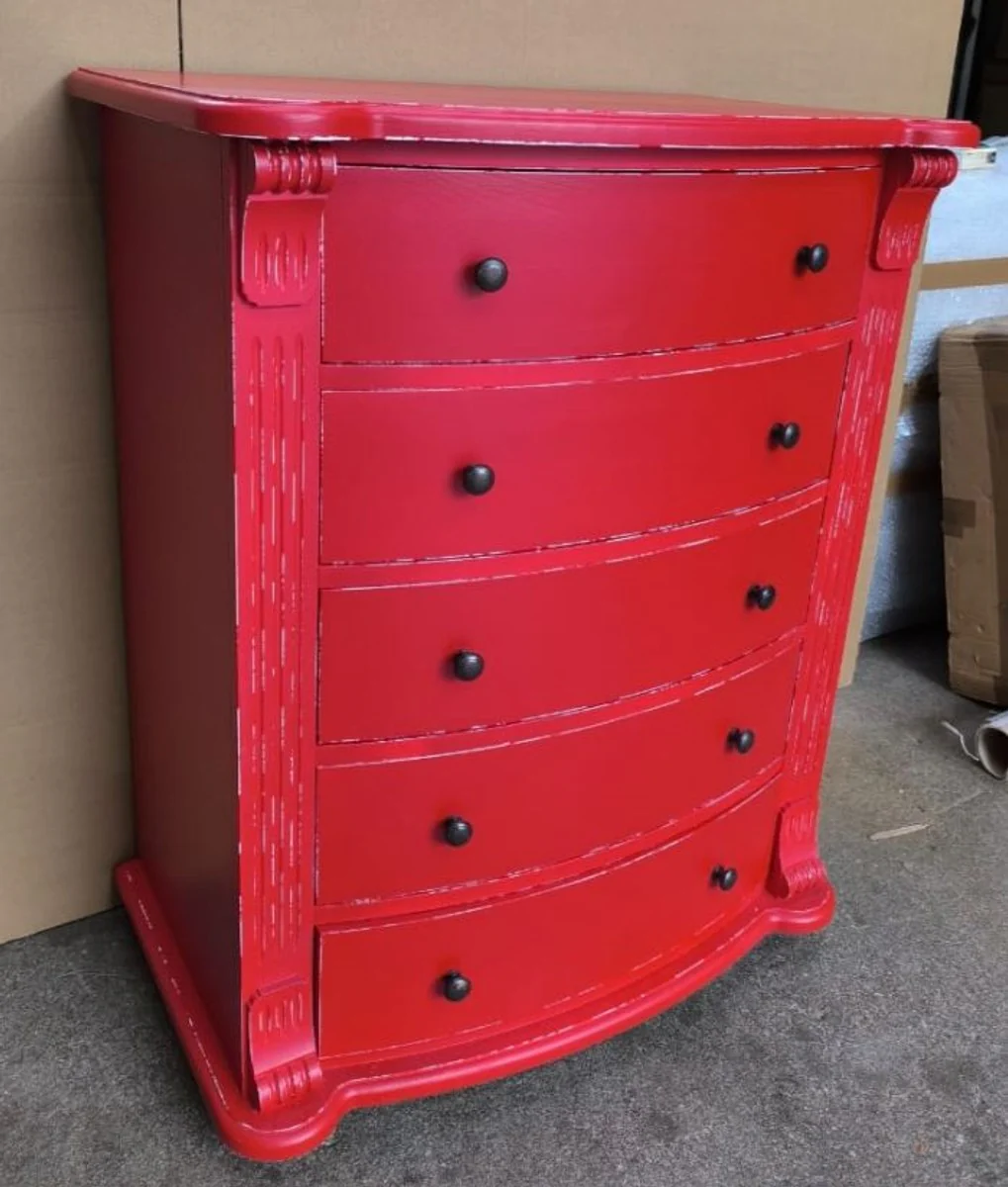 Landhausstil Kommode mit 5 Schubladen Antik Rot H. 100 cm
