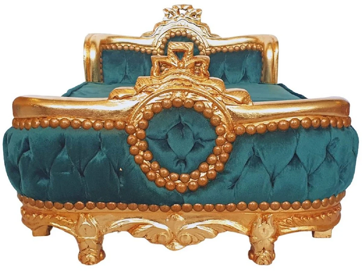 Barock Hundebett Grün / Gold - Handgefertigtes Antik Stil Hundebett - Prunkvolle Hunde Möbel im Barockstil - Antik Stil Tiermöbel - Barock Tiermöbel