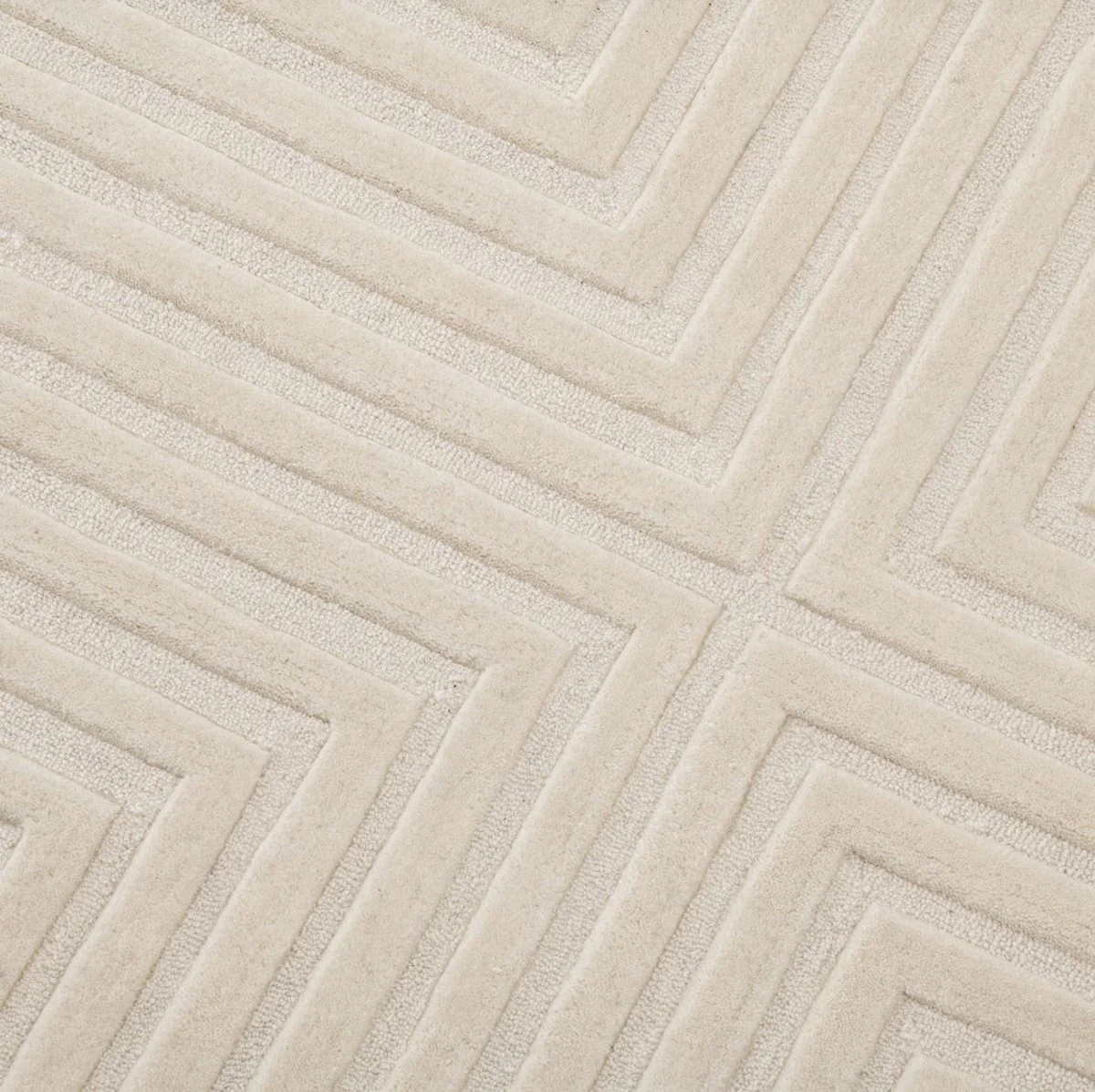 Luxus Wohnzimmer Woll Teppich Elfenbeinfarben - Verschiedene Größen - Handgetufteter Baumwoll Teppich - Wohnzimmer Deko