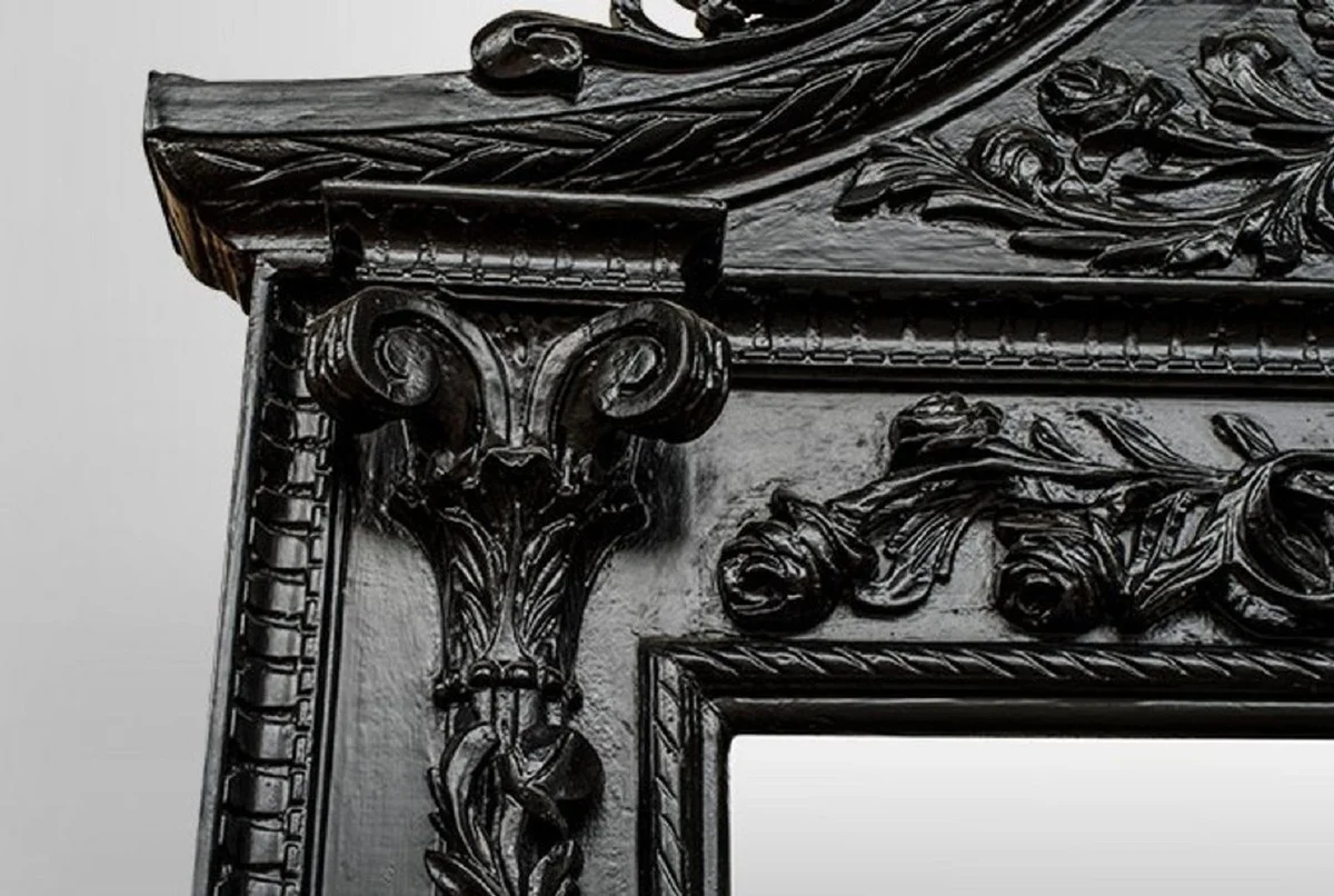 Barock Spiegel Schwarz - Barockstil Spiegel mit eleganten Verzierungen - Riesiger Barockstil Wandspiegel - Barock Garderoben Spiegel - Barock Möbel - Möbel Barockstil