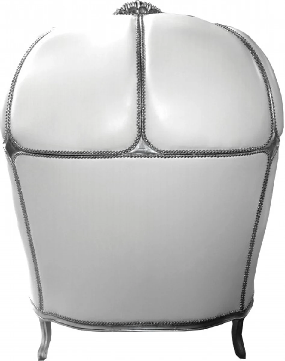 Barock 2er Ballon Sofa Weiß Lederoptik / Silber - Wohnzimmer Couch Möbel Lounge Hochzeit