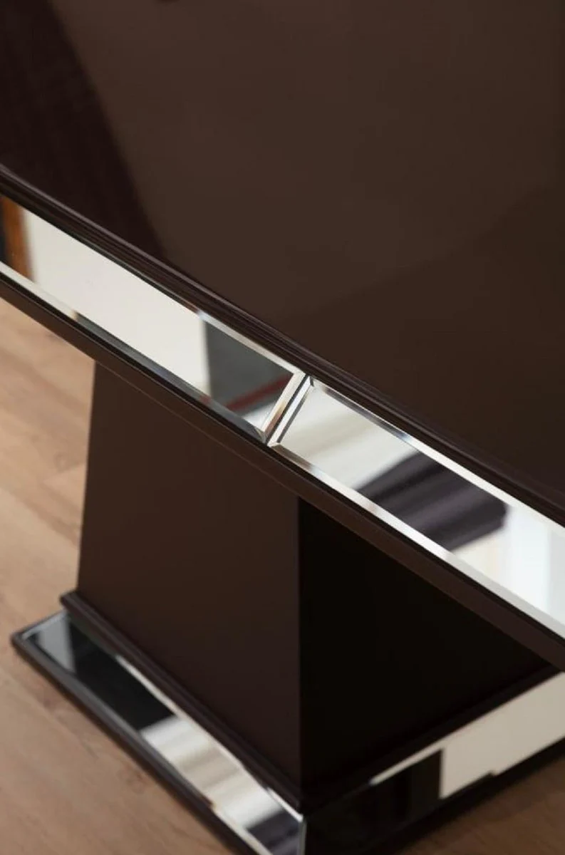 Luxus Art Deco Esszimmer Set Cremeweiß / Dunkelbraun - 1 Verspiegelter Luxus Art Deco Esstisch & 6 Luxus Art Deco Esszimmerstühle - Luxus Art Deco Esszimmer Möbel