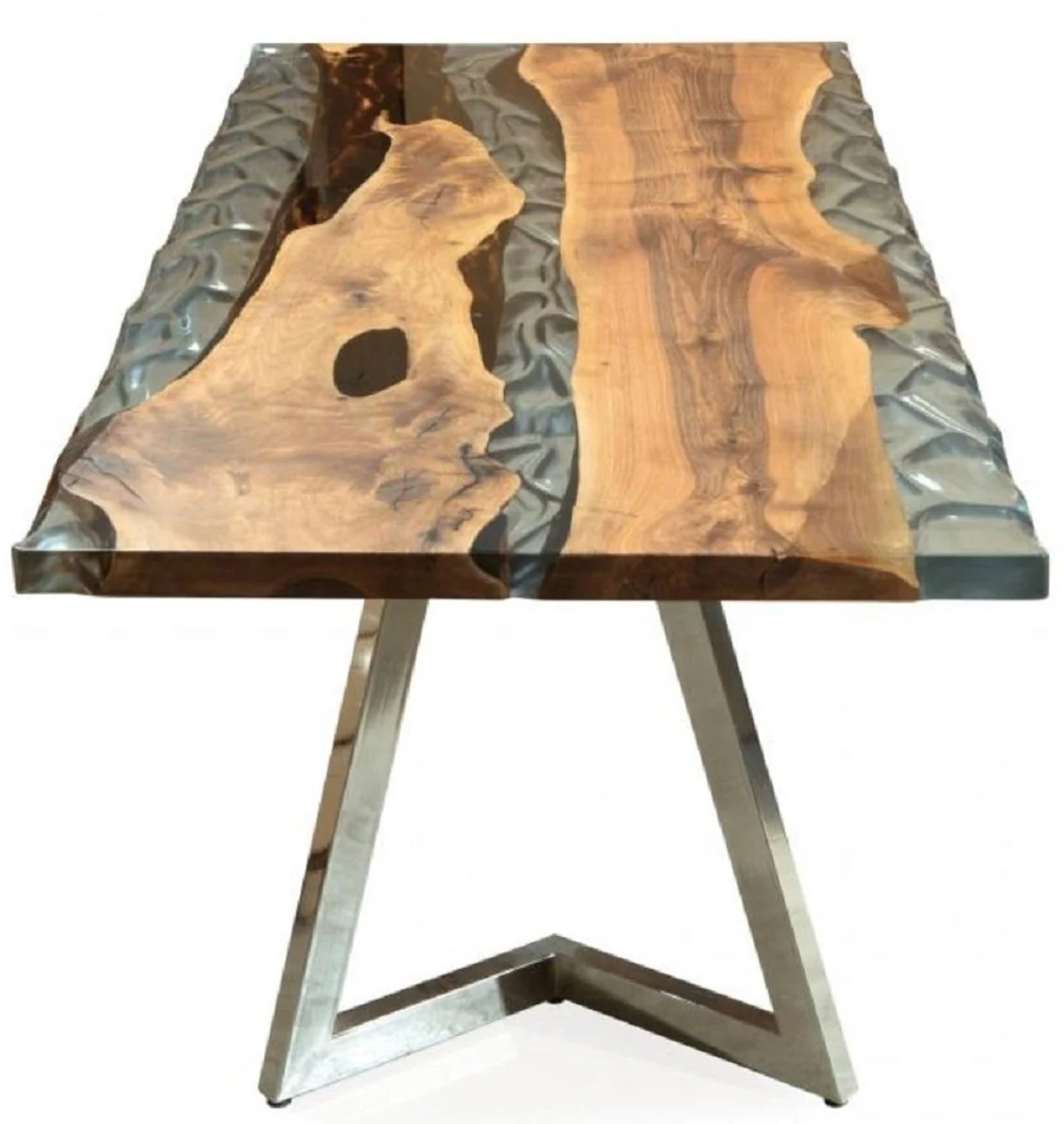 Luxus Esstisch Braun / Silber 230 x 100 x H. 76 cm - Rechteckiger Küchentisch mit Epoxiharz - Esszimmer Möbel - Epoxiharz Möbel - Luxus Möbel