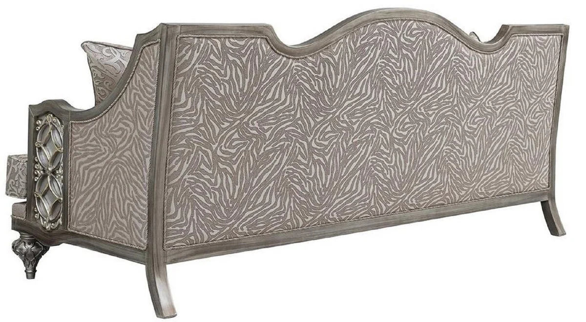 Luxus Barock Wohnzimmer Sofa Rosa / Silber - Handgefertigtes Massivholz Sofa mit elegantem Muster und dekorativen Kissen - Wohnzimmer Möbel im Barockstil