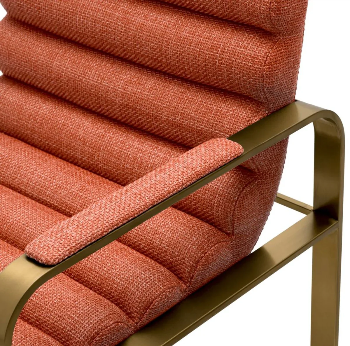 Luxus Barstuhl mit Armlehnen Orange / Messing 53,5 x 57,5 x H. 107 cm - Gepolsterter Edelstahl Barhocker - Bar Möbel - Luxus Möbel - Luxus Qualität