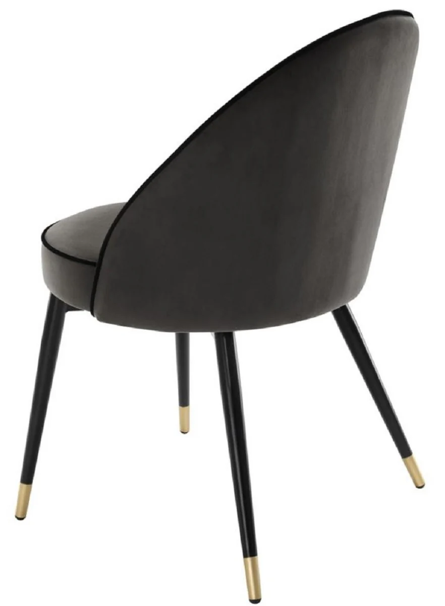 Luxus Esszimmerstuhl Set Dunkelgrau / Schwarz / Messing 55 x 64 x H. 83 cm - Esszimmermöbel - Luxus Kollektion