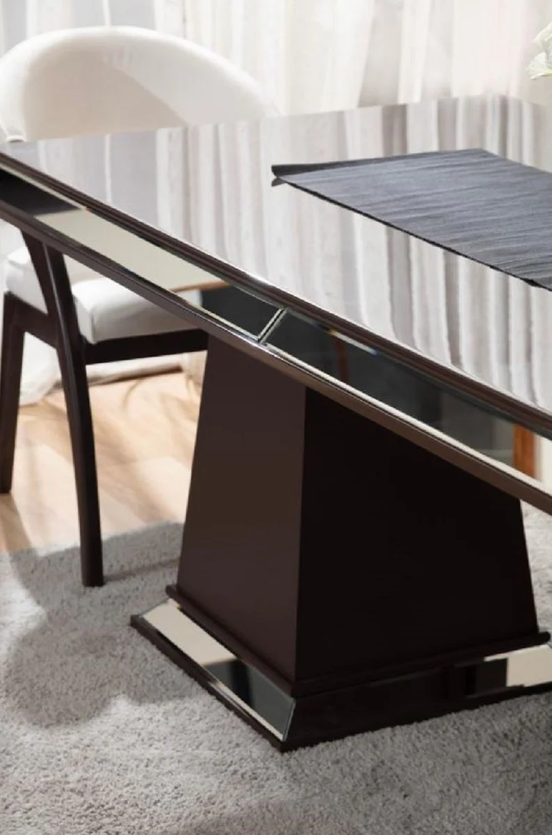 Luxus Esstisch Dunkelbraun 200 x 100 x H. 79 cm - Verspiegelter Massivholz Küchentisch - Esszimmer Möbel - Luxus Möbel - Luxus Einrichtung