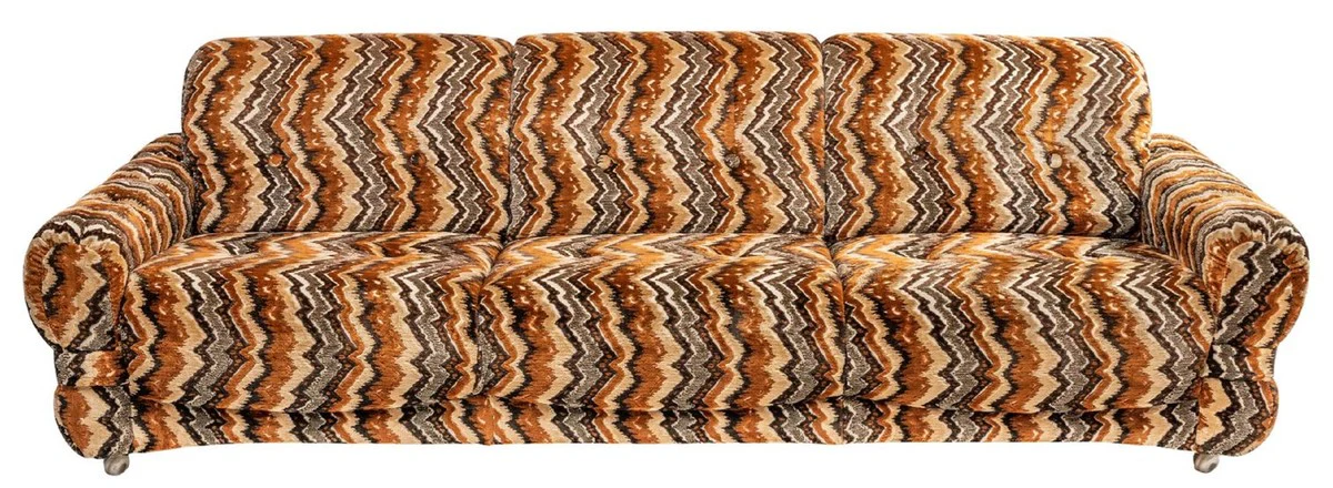 Luxus 70er Jahre Design Sofa Beige / Braun / Schwarz 228 x 93 x H. 70 cm - Retro Wohnzimmer Sofa mit Rollen - 70er Jahre Design Wohnzimmer Möbel