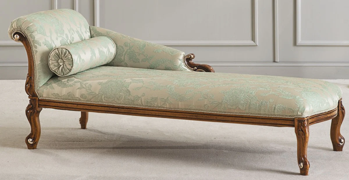 Luxus Barock Chaiselongue Gold / Grün / Braun - Prunkvolle Massivholz Recamiere - Luxus Wohnzimmer Möbel im Barockstil - Luxus Qualität - Made in Italy