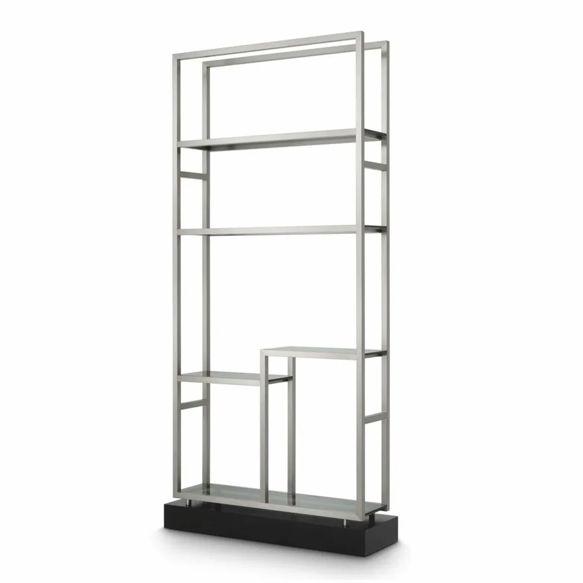 Luxus Regalschrank mit 5 Glasregalen Silber / Schwarz / Grau H. 240,5 cm - Luxus Möbel