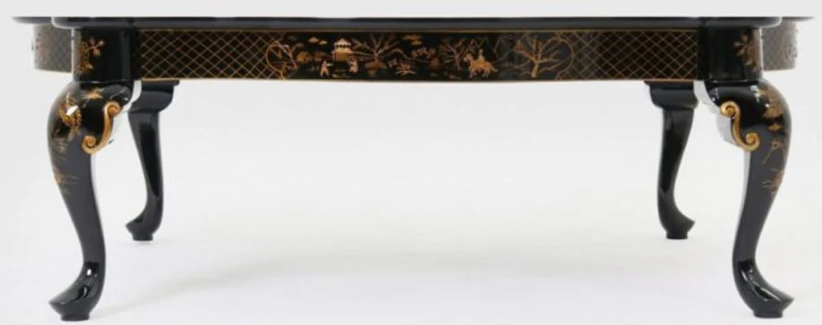 Luxus Barock Couchtisch Blau / Schwarz / Bronzefarben 130 x 93 x H. 43 cm - Prunkvoller Massivholz Wohnzimmertisch - Barock Möbel